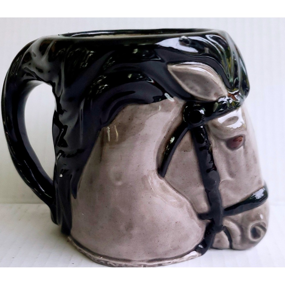 Vintage Frank Engle Studio Horse Mug‎ Head Grey Black 3D Relief Ceramic Glossy